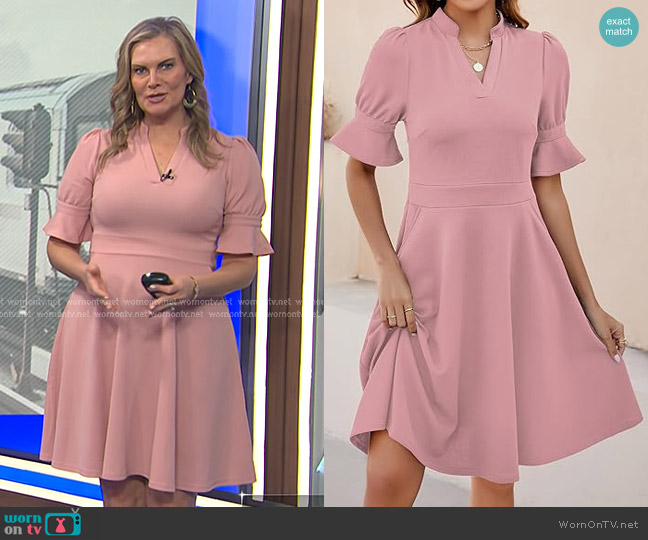 Mokayee Ruffle Short Sleeve Fit and Flare Dress worn by Emily West on Today