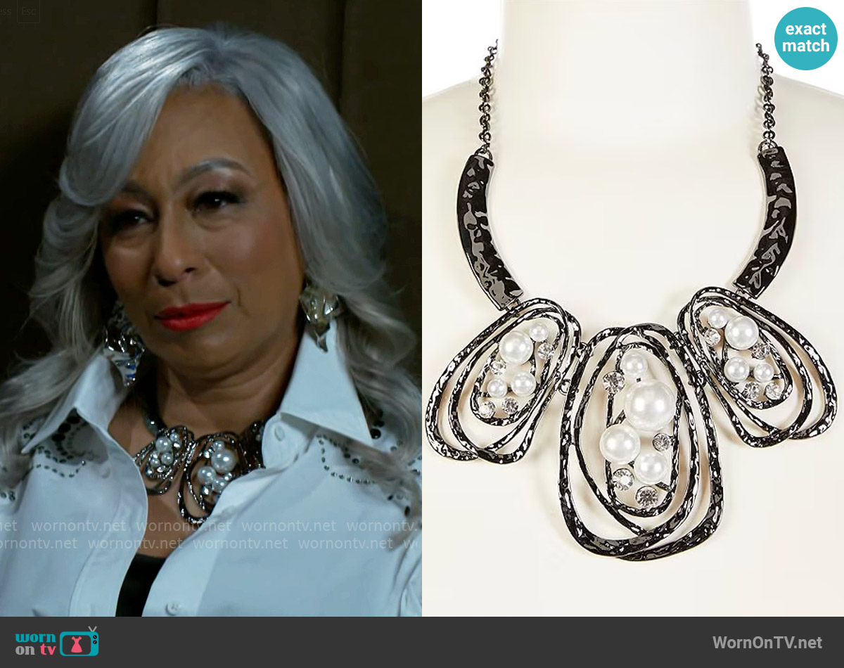 Natasha Accessories O Bird Nest Statement Collar Necklace worn by Anita Dupree (Tamara Tunie) on Beyond the Gates