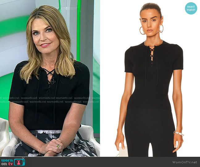 Nili Lotan Wells Lace Up Top worn by Savannah Guthrie on Today