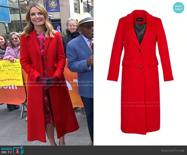 Bcbgmaxazria Notch Collar Single Breasted Riding Coat worn by Savannah Guthrie on Today