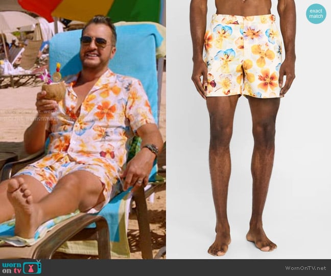 Orlebar Brown Bulldog Oshibana Swim Shorts worn by Luke Bryan on American Idol