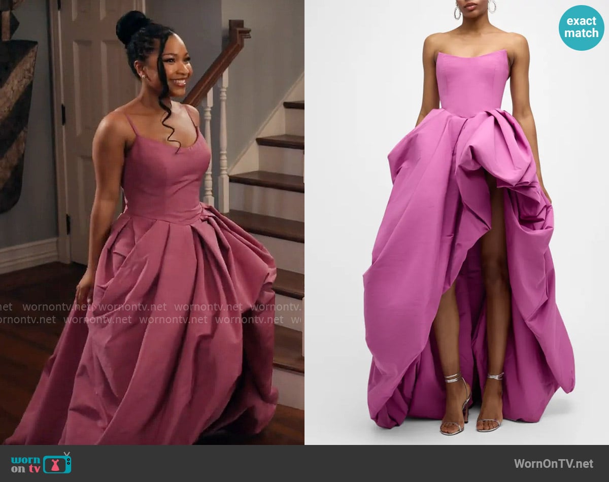 Oscar de la Renta Draped High-Low Faille Gown worn by Delilah (Laya DeLeon Hayes) on The Equalizer