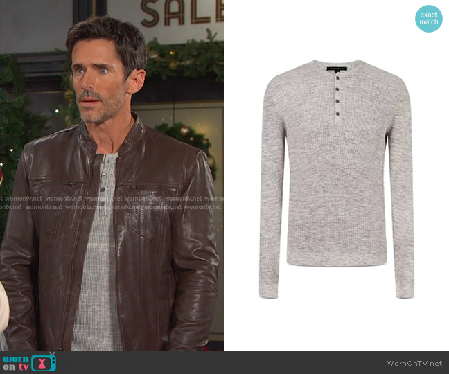John Varvatos Star USA Otis Waffle Henley Tee worn by  Shawn Douglas Brady (Brandon Beemer) on Days of our Lives