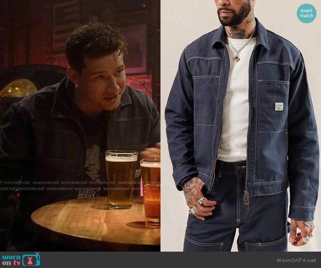 P&Co Navy Garage Canvas Jacket in Navy worn by Evan Buckley (Oliver Stark) on 9-1-1