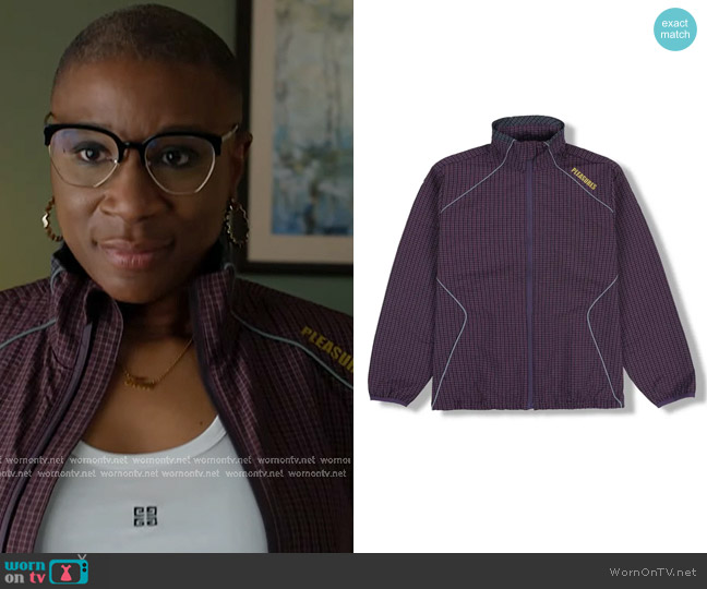 Pleasures Neutron Track Jacket in Eggplant worn by Henrietta Wilson (Aisha Hinds) on 9-1-1