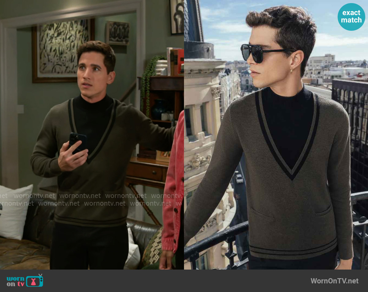 Phix Khaki Green Wool Carnaby Mock Neck Jumper worn by Bradley 'Smitty' Smith (Mike Manning) on Beyond the Gates