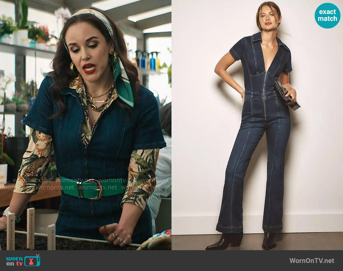 Pilcro The Slim Flared Overalls worn by Birdie (Melissa Fumero) on Grosse Pointe Garden Society