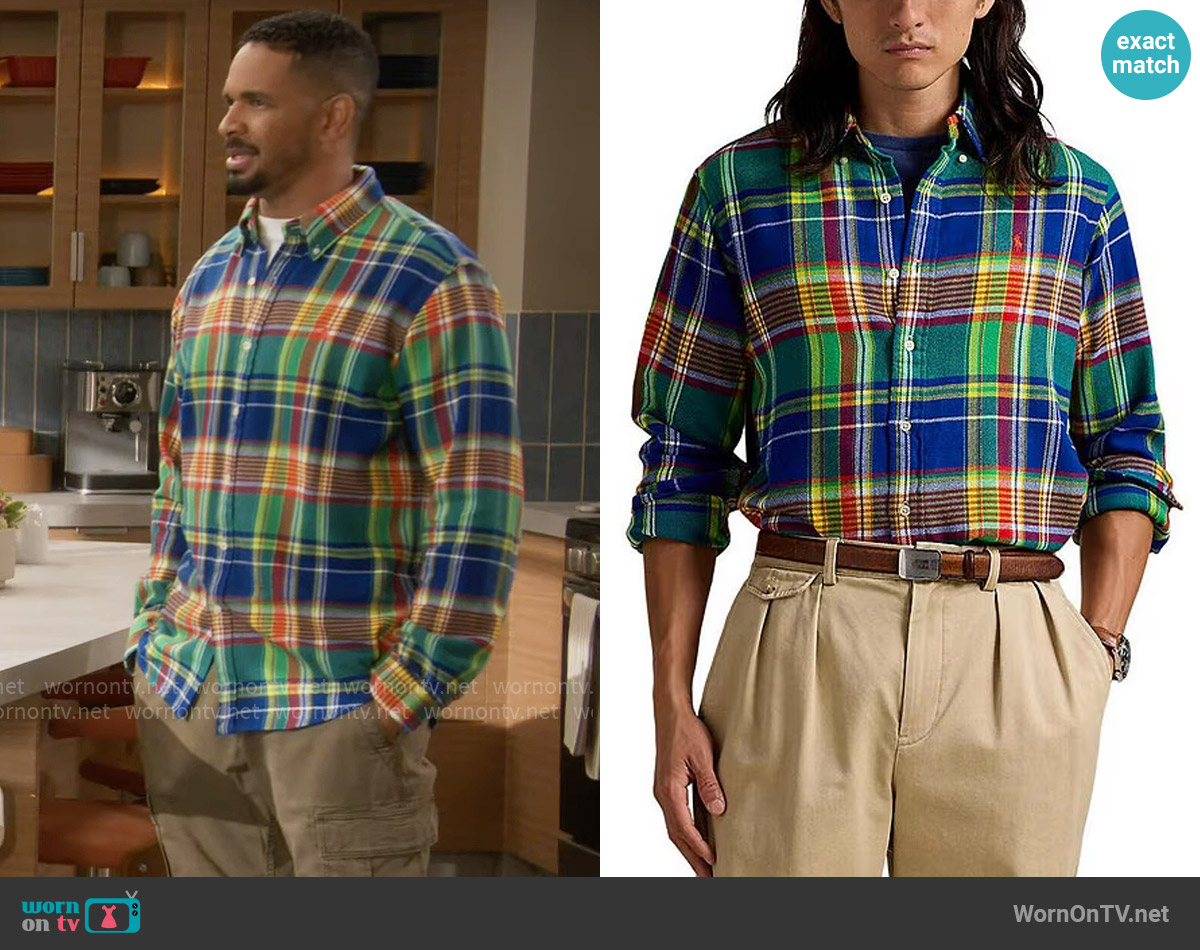 Polo Ralph Lauren Classic Fit Plaid Brushed Flannel Long Sleeve Woven Shirt worn by Damon (Damon Wayans Jr.) on Poppas House