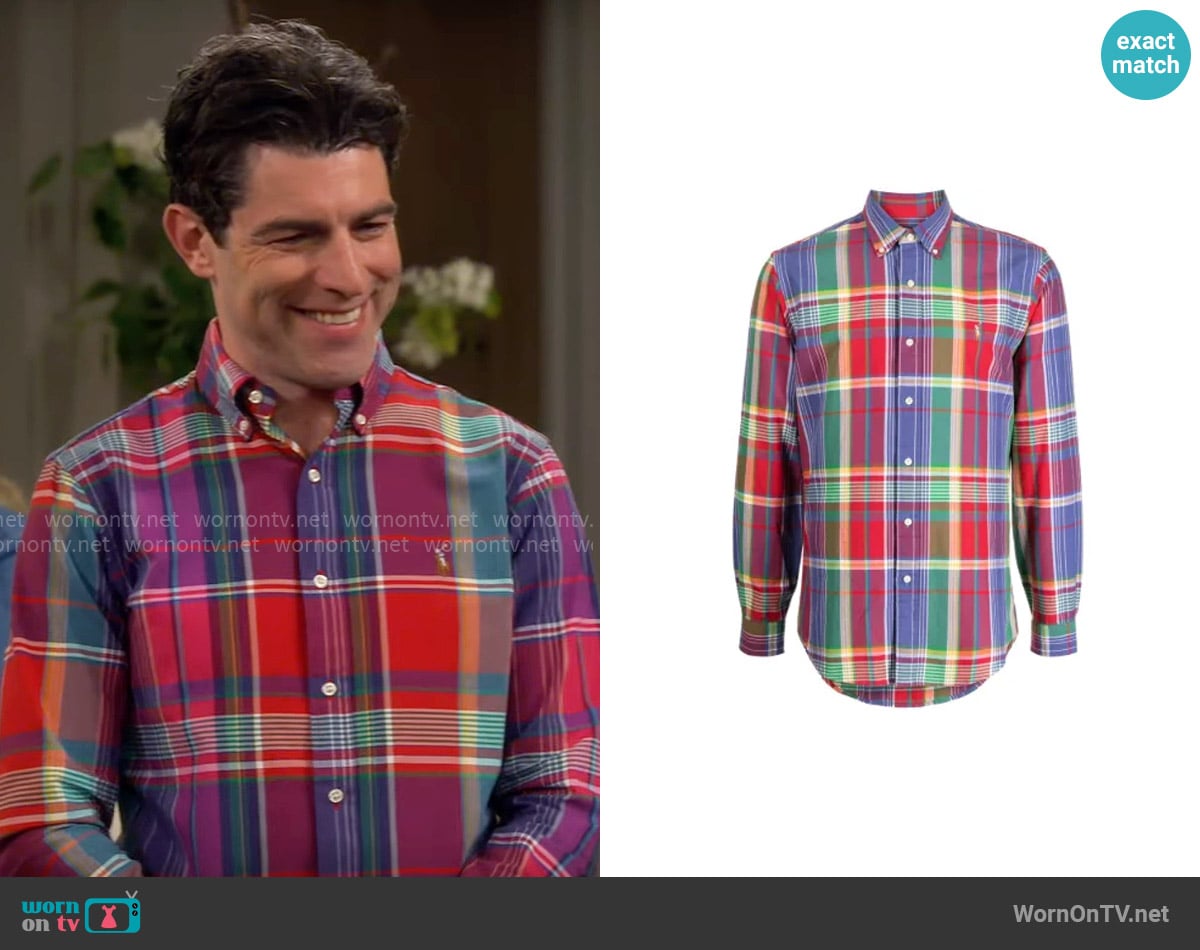 Polo Ralph Lauren logo-embroidered plaid-print shirt worn by Dave Johnson (Max Greenfield) on The Neighborhood