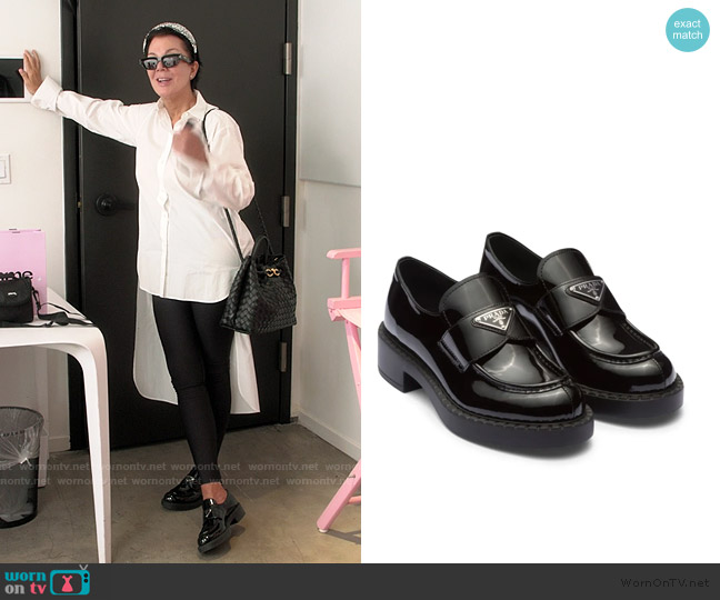 Prada Chocolate patent leather loafers worn by Kris Jenner (Kris Jenner) on The Kardashians