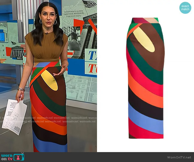 Pucci Printed stretch-crepe maxi skirt worn by Morgan Radford on NBC News Daily