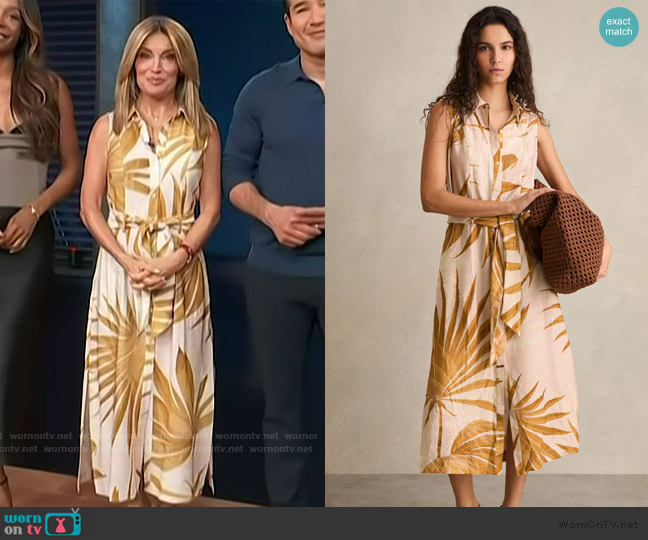 Reiss Palm Print Sleeveless Shirt Dress worn by Kit Hoover on Access Hollywood