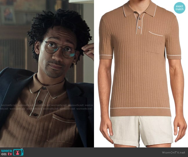 Rails Hardy Ribbed Knit Polo in Tawny worn by Teddy Lockwood (Griffin Matthews) on You