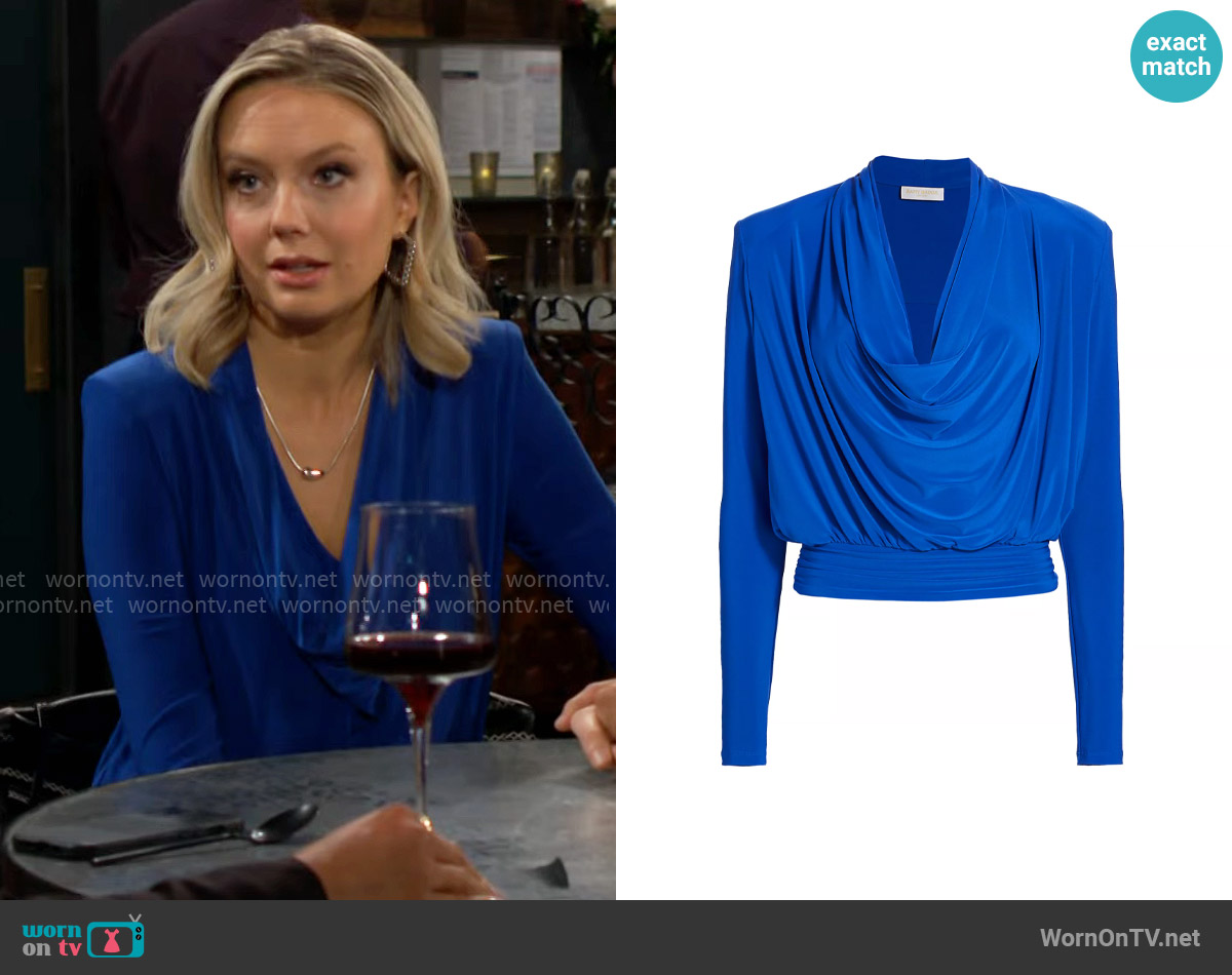 Ramy Brook Eden Cowlneck Top in Lapis worn by Abby Newman (Melissa Ordway) on The Young and the Restless