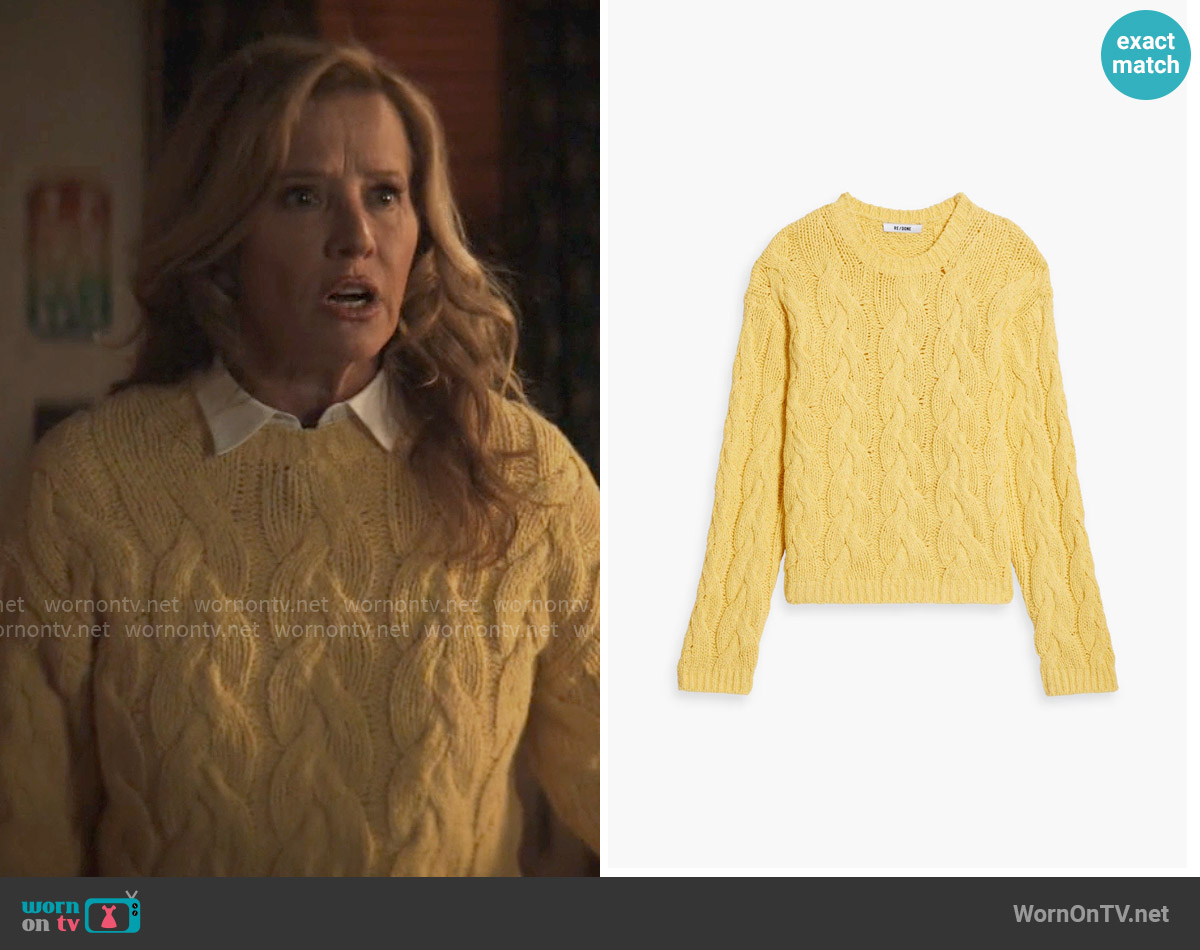 Re/Done Cable-knit cotton-blend sweater worn by Patty (Nancy Travis) on Grosse Pointe Garden Society