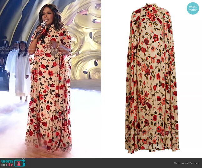 Rodarte Floral Velvet Devoré Cape Gown in Beige worn by CeCe Winans on American Idol
