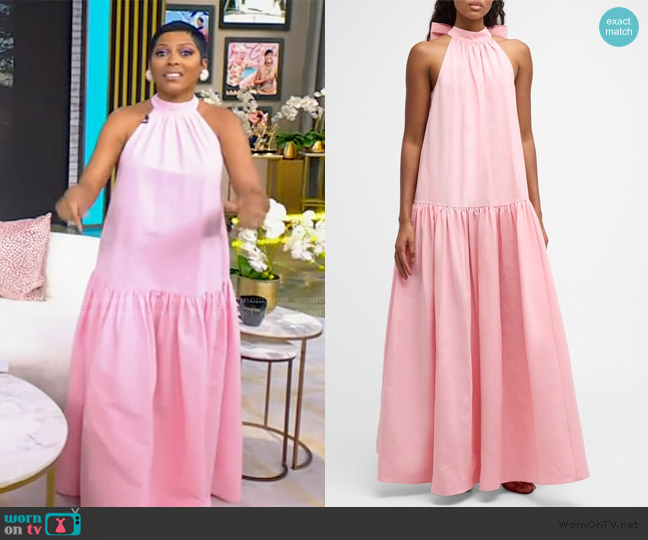 Staud Marlowe Neck-Tie Tiered Maxi Dress worn by Tamron Hall on Tamron Hall Show