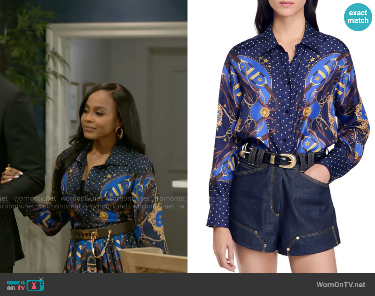 Sandro Carmen Silk Blouse worn by Hayley Lawson (Marquita Goings) on Beyond the Gates