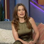 Sarah Catherine Hook’s green satin dress on The Kelly Clarkson Show