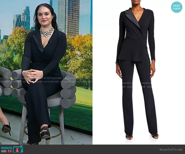 Chiara Boni La Petite Robe Satin Lapel Peplum Jumpsuit worn by Donna Farizan on Today