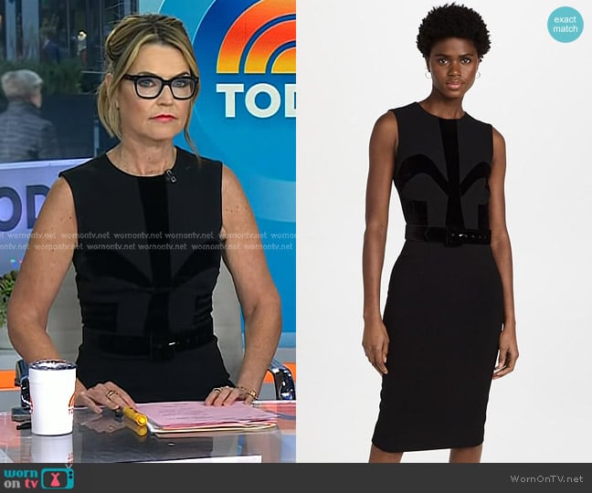 Sergio Hudson Belted Velvet-Embellished Dress worn by Savannah Guthrie on Today