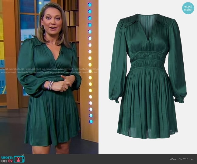 Maje Smocked Ruffled Dress worn by Ginger Zee on Good Morning America