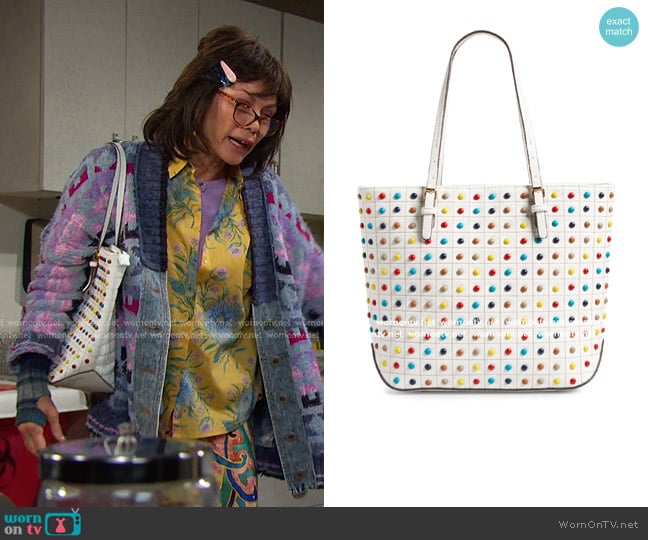 Sondra Roberts Studded Faux Leather Tote in white worn by Susan Banks (Stacy Haiduk) on Days of our Lives