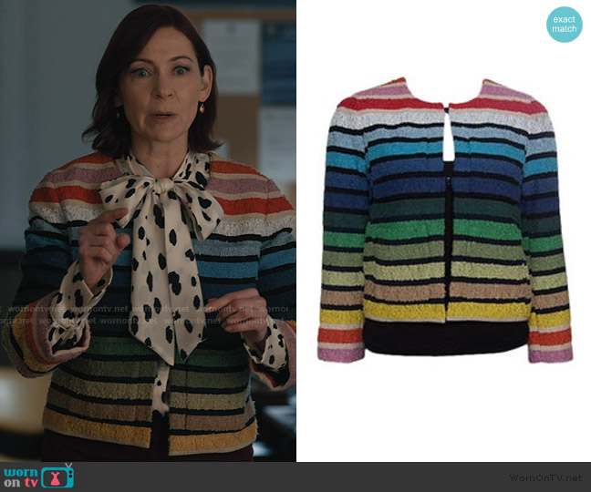 Sonia Rykiel Rainbow Striped Textured Cropped Jacket worn by Elsbeth Tascioni (Carrie Preston) on Elsbeth