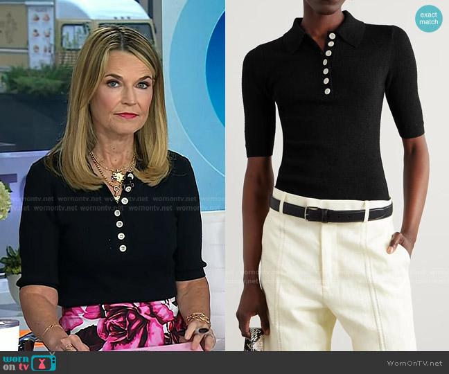 Proenza Schouler White Label Spencer Pointelle-knit Polo Top worn by Savannah Guthrie on Today