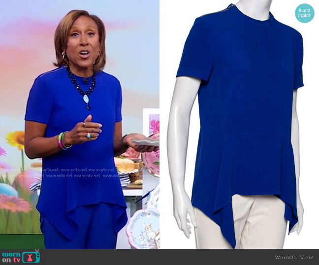 Stella McCartney Crepe Zip Detail Top in blue worn by Robin Roberts on Good Morning America