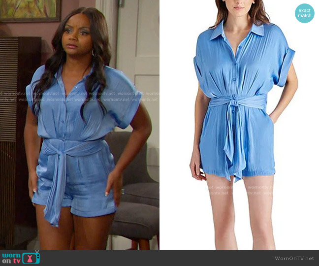 Steve Madden Tori Romper in Azure Blue worn by Chanel Dupree (Raven Bowens) on Days of our Lives