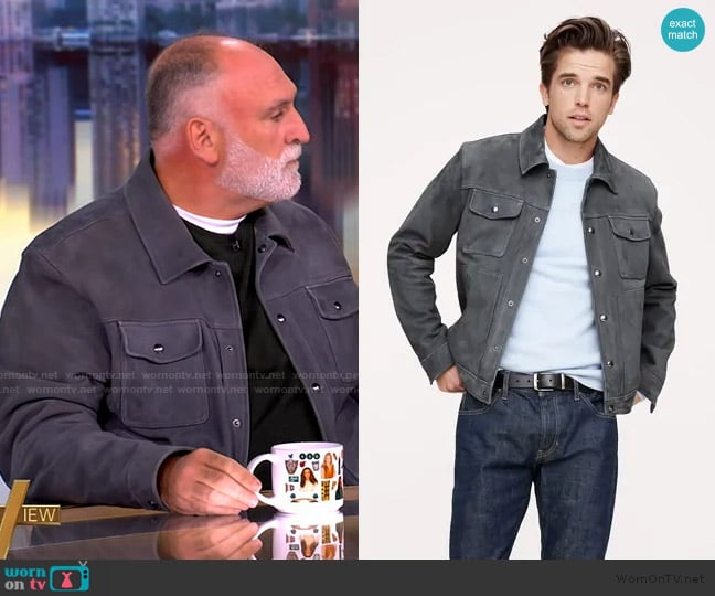 Banana Republic Suede Trucker Jacket in cinders gray worn by Jose's Andres on The View
