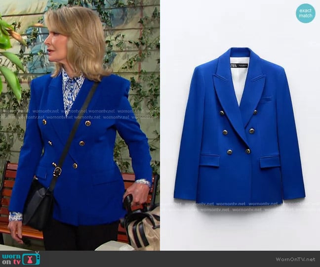 Zara Tailored Double Breasted Blazer in Bluish worn by Marlena Evans (Deidre Hall) on Days of our Lives