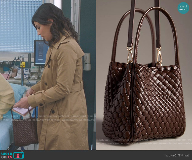 Anthropologie The Hollace Tote - Woven Mini Edition in Brown worn by Nora (Floriana Lima) on Greys Anatomy
