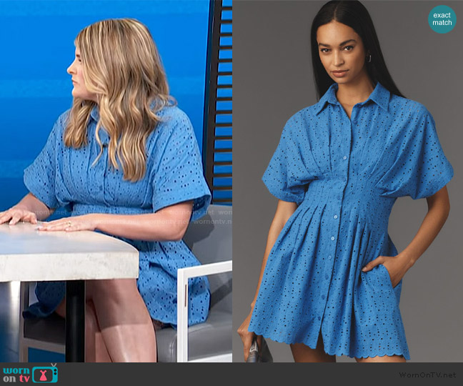 Exquise The Tobie Button-Front Pleated Shirt Dress worn by Loren Herbert on Access Hollywood