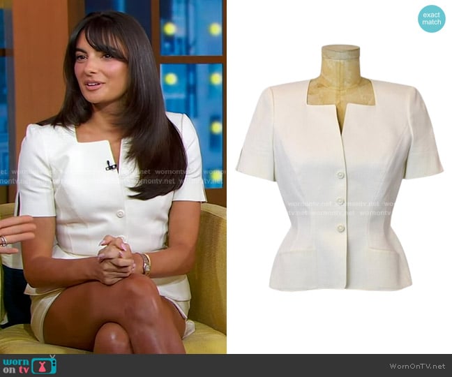 Thierry Mugler Vintage Textured Cotton Peplum Blouse Top worn by Paige DeSorbo on Good Morning America