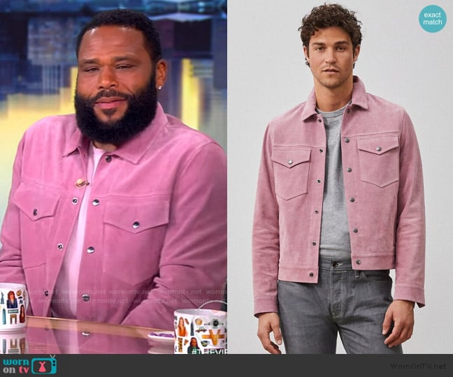 Todd Snyder Italian Suede Snap Dylan Jacket in Lavender worn by Anthony Andersons on The View