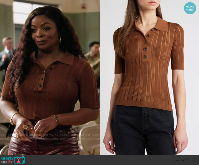 Frame Ribbed-knit polo shirt worn by Ava Coleman (Janelle James) on Abbott Elementary