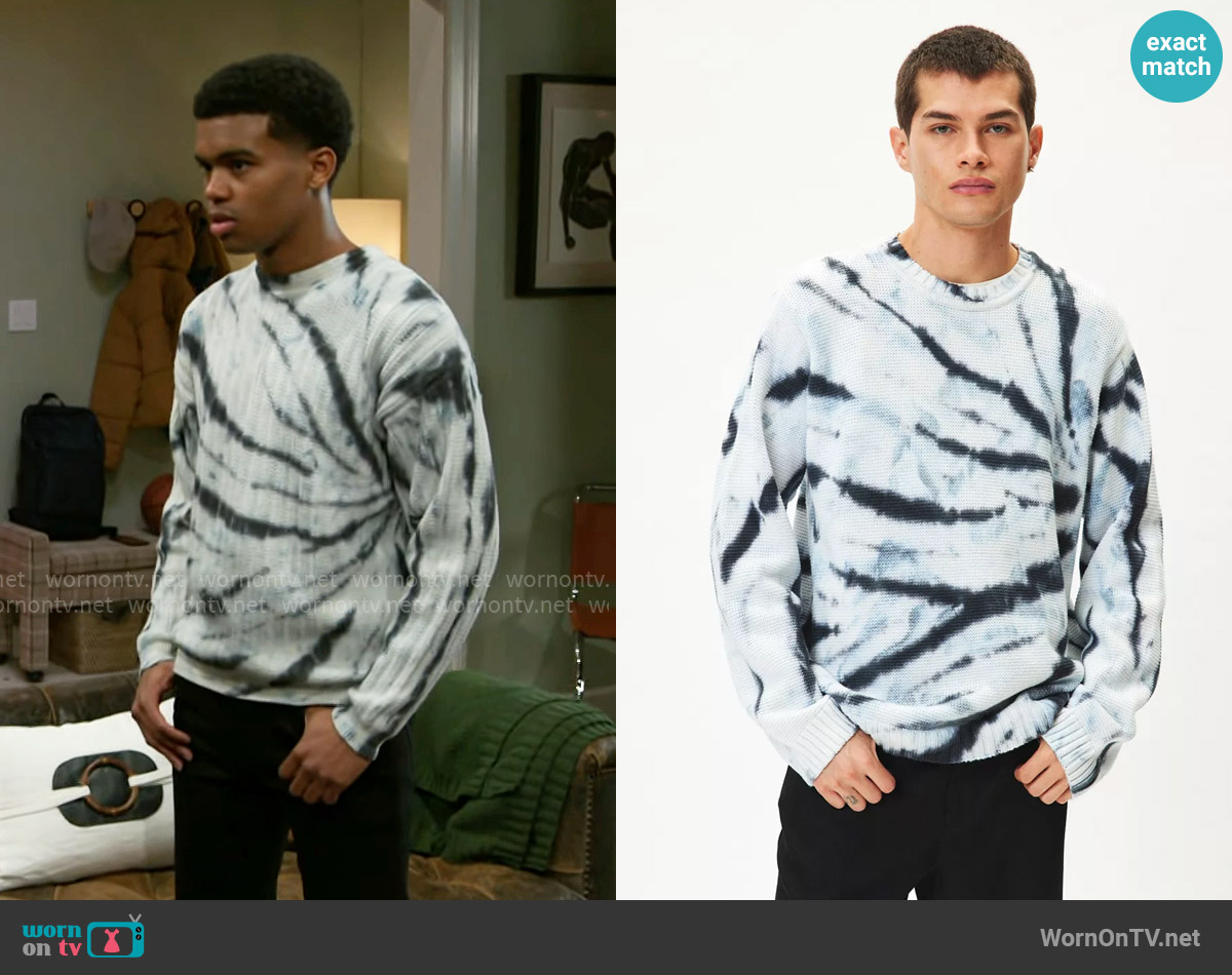 Urban Renewal Remade Dark Dye Crew Neck Sweater worn by Tyrell Richardson (Jaden Lucas Miller) on Beyond the Gates