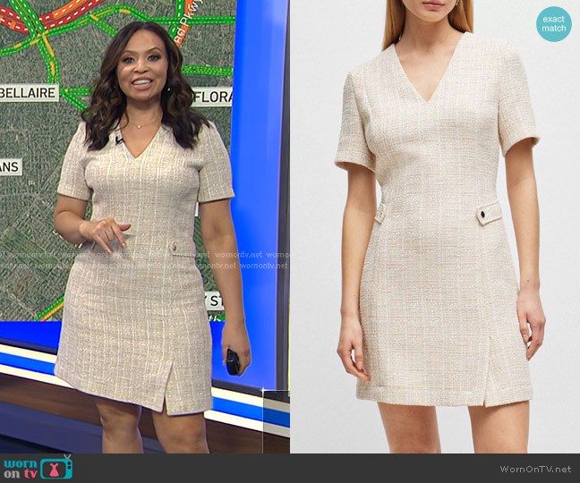 Boss V-Neck Dress in Melange Tweed Beige worn by Adelle Caballero on Today