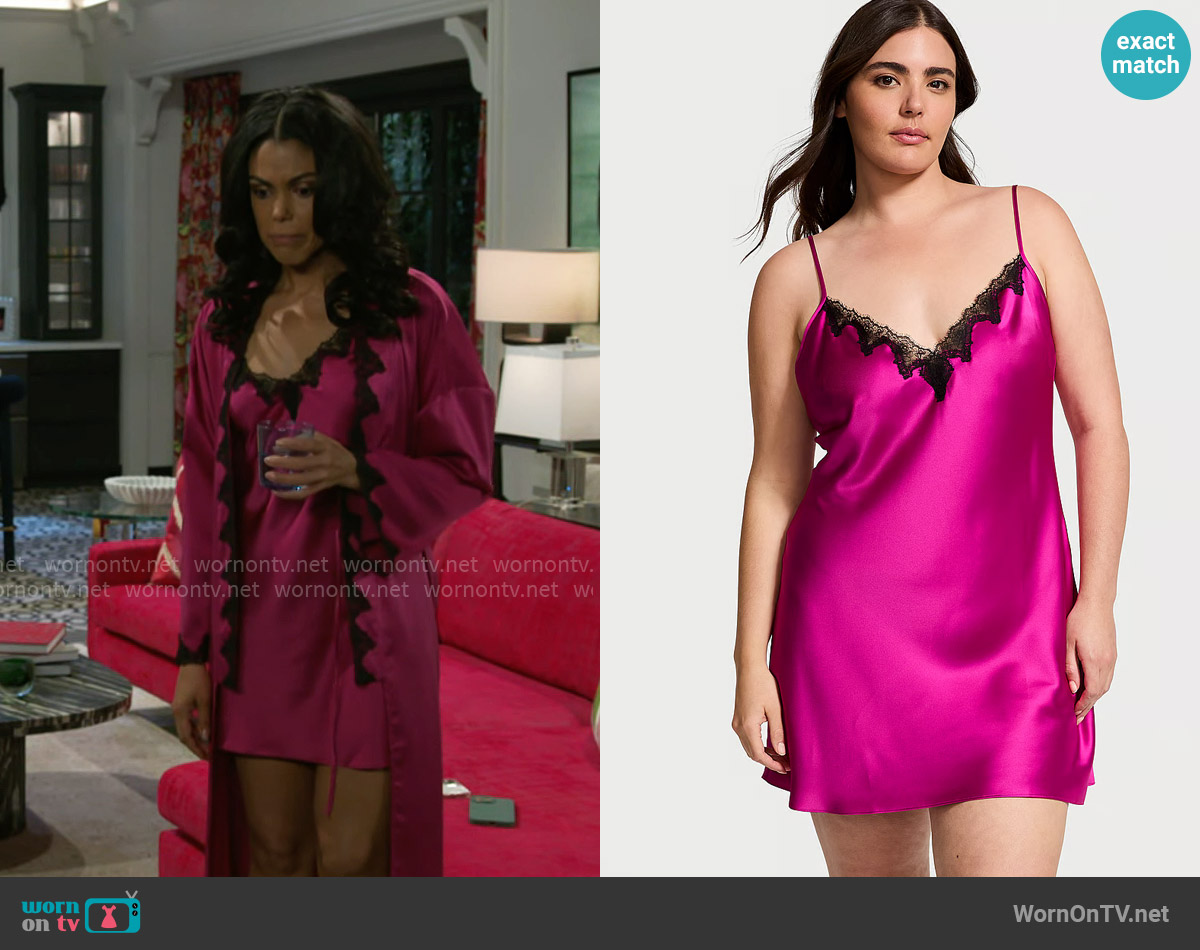 Victorias Secret Satin & Rose Lace Mini Slip worn by Dani Dupree (Karla Mosley) on Beyond the Gates