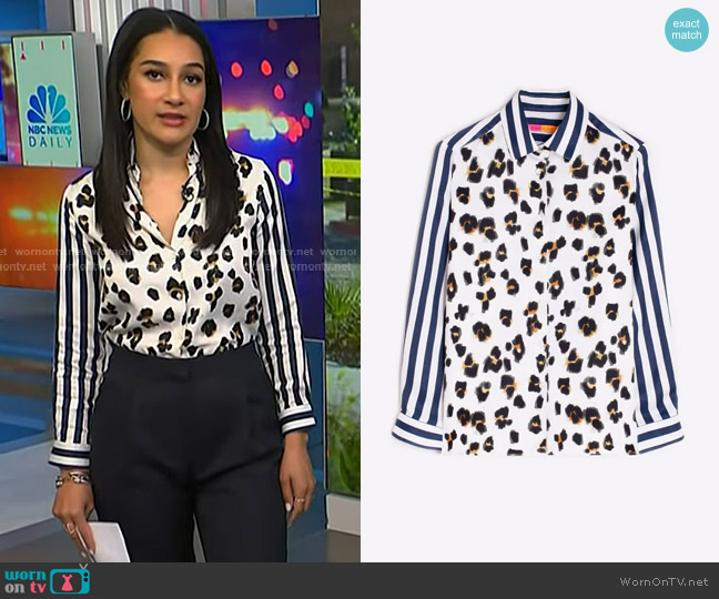Vilagallo Stripe Leopard Shirt worn by Morgan Radford on NBC News Daily