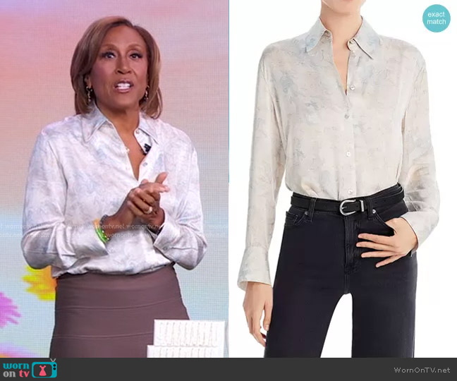 Vince Marble Print Long Sleeve Button-Up Shirt worn by Robin Roberts on Good Morning America