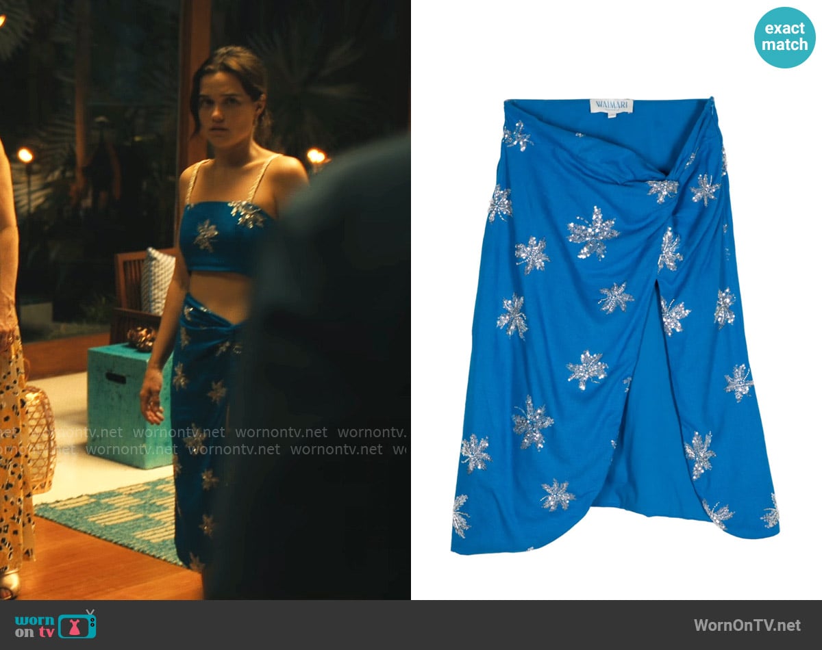 Waimari Ari draped midi skirt worn by Piper Ratliff (Sarah Catherine Hook) on The White Lotus