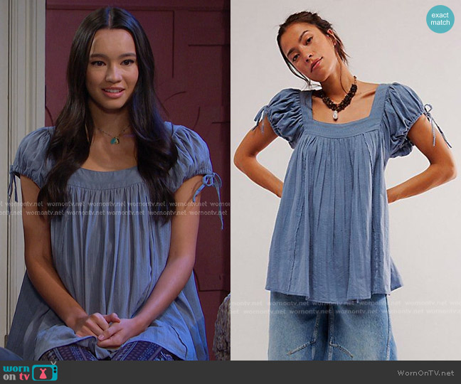 We The Free Summer Camp Tunic in Blue worn by Sophia Choi (Rachel Boyd) on Days of our Lives