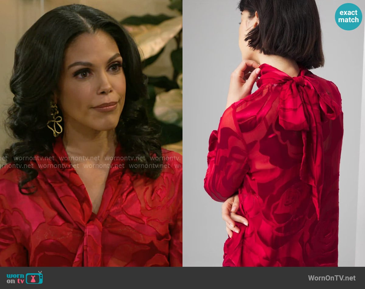 White House Black Market Rose Print Burnout Blouse worn by Dani Dupree (Karla Mosley) on Beyond the Gates