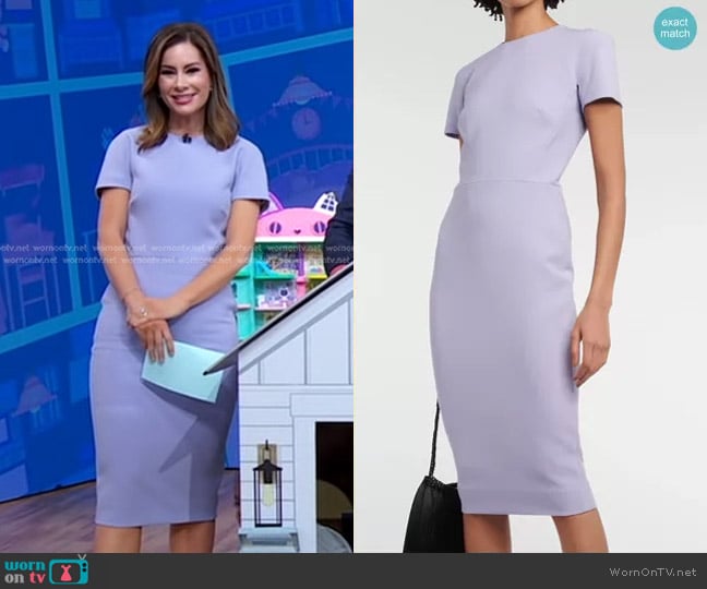 Victoria Beckham Wool-Blend Crêpe Midi Dress in Lavender worn by Rebecca Jarvis on Good Morning America