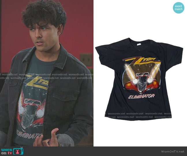 ZZ Top Eliminator Tour Vintage 80's Tee worn by Lucas Adams (Niko Terho) on Greys Anatomy