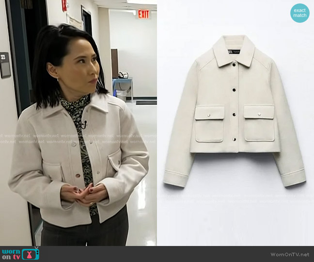 Zara Cropped Soft Jacket in Ecru worn by Vicky Nguyen on Today