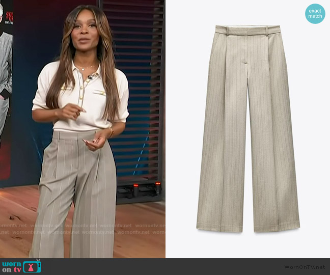 Zara Striped Herringbone Pants worn by Zuri Hall on Access Hollywood
